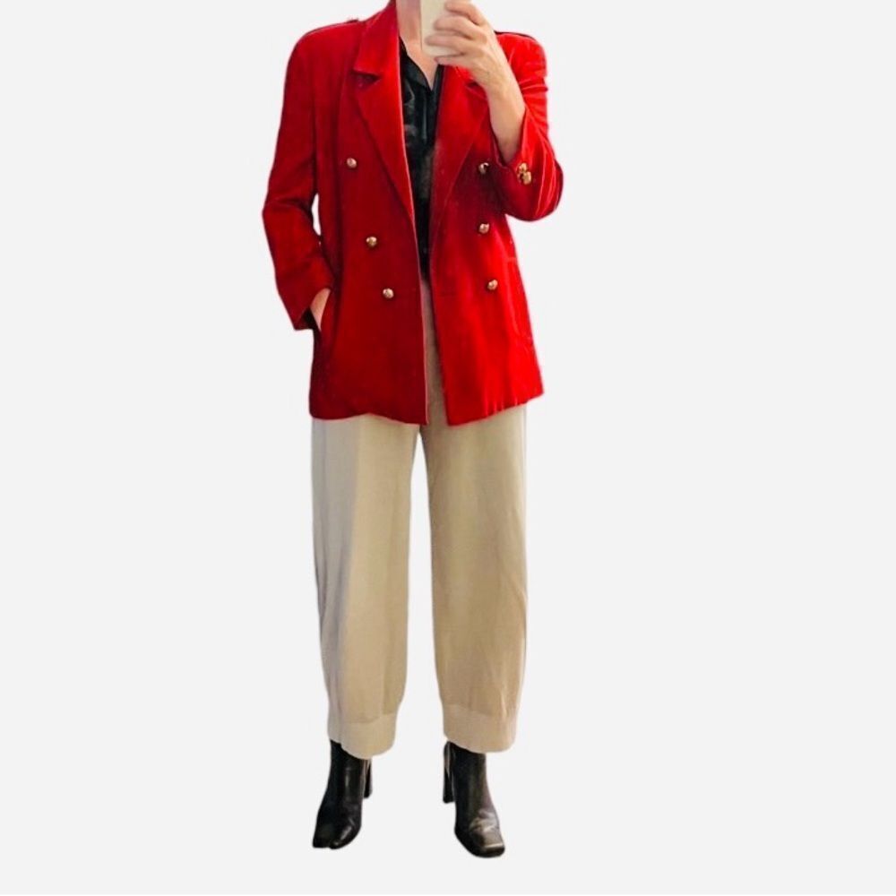 Jaeger Red Blazer Military Wool Classic Peacoat Relaxed Gold Coat Jacket 8 M